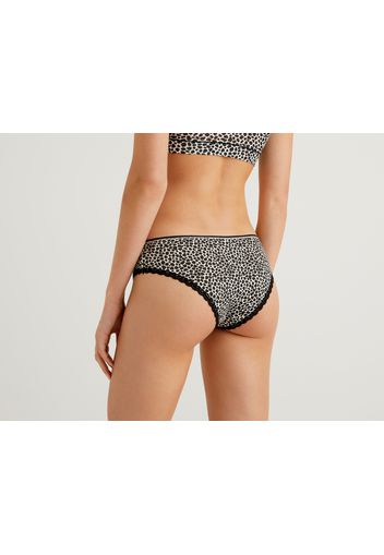 Benetton, Gemusterter Slip Aus Stretchiger Baumwolle, taglia L, Schwarz, Damen