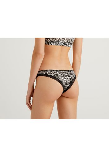 Benetton, Gemusterter Brasilia-slip Aus Stretchiger Baumwolle, taglia L, Schwarz, Damen