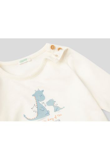 Benetton, Shirt Aus Warmer Bio-baumwolle, taglia , Cremeweiss, Kinder