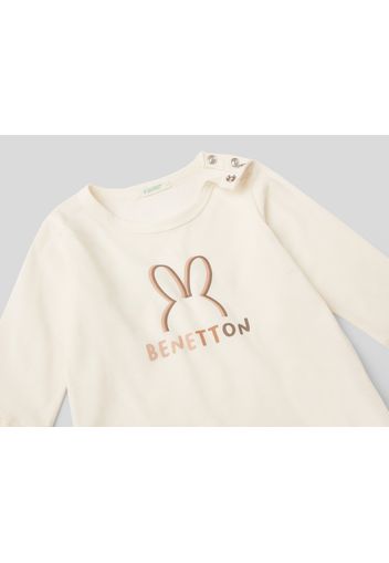 Benetton, T-shirt Aus Warmer Bio-baumwolle, taglia , Cremeweiss, Kinder