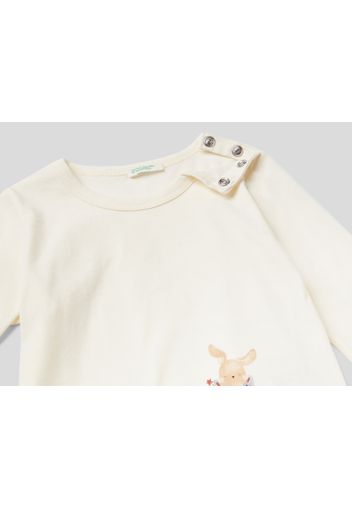 Benetton, Shirt Aus Warmer Bio-baumwolle Mit Rundausschnitt, taglia , Cremeweiss, Kinder