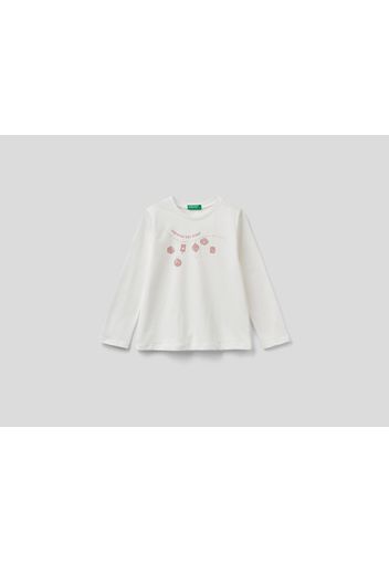 Benetton, Shirt Aus Bio-baumwolle Mit Print, taglia , Cremeweiss, Kinder