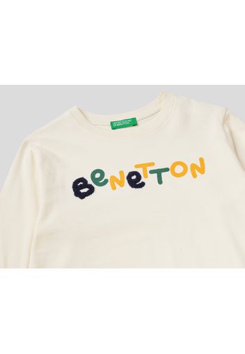 Benetton, T-shirt Aus 100% Bio-baumwolle Mit Langen Ärmeln, taglia , Cremeweiss, Kinder