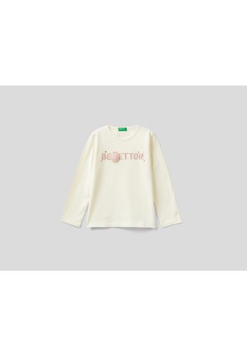 Benetton, T-shirt Mit Glitterprint, taglia , Cremeweiss, Kinder
