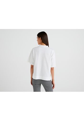 Benetton, T-shirt Mit Stehkragen, taglia L, Cremeweiss, Damen