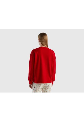 Benetton, Pullover Aus Fleece Mit Rentier-print, taglia L, Rot, female