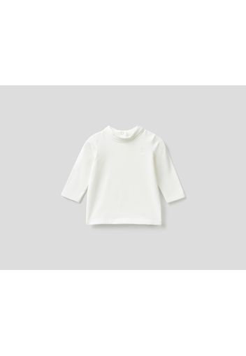 Benetton, T-shirt Mit Langen Ärmeln Und Stehkragen, taglia , Cremeweiss, Kinder