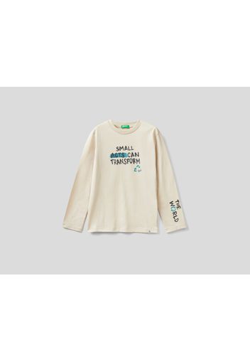 Benetton, Warmes T-shirt Mit Print, taglia , Cremeweiss, Kinder