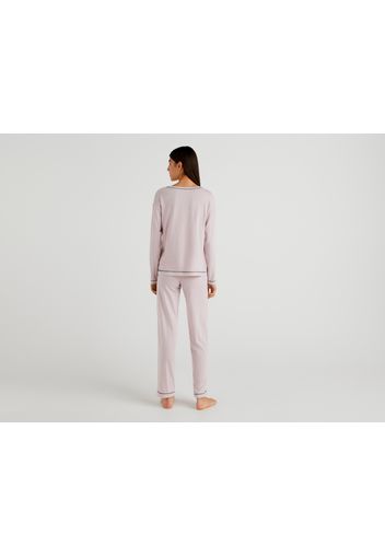 Benetton, Pyjama In Einer Stretchigen Baumwollmischung, taglia L, Purpur, Damen