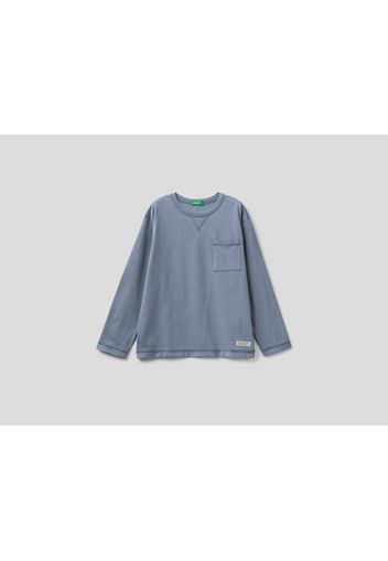 Benetton, Shirt Aus Bio-baumwolle Mit Kleiner Tasche, taglia , Taubenblau, Kinder