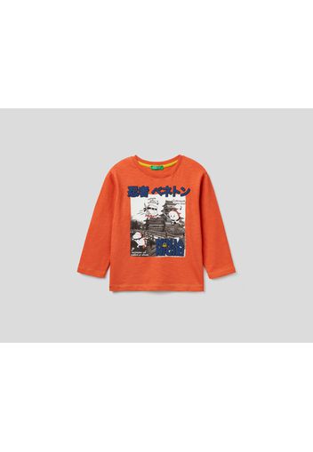 Benetton, T-shirt Mit Fotoprint, taglia , Orange, Kinder