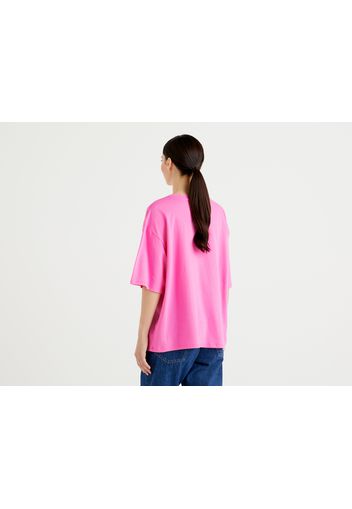 Benetton, Oversize-t-shirt Mit Kurzen Ärmeln, taglia L, Pink, Damen