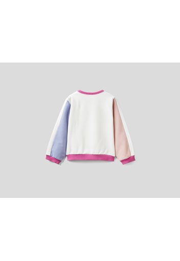 Benetton, Warmes Sweatshirt Mit Farbblöcken Und Aufnäher, taglia , Weiss, Kinder