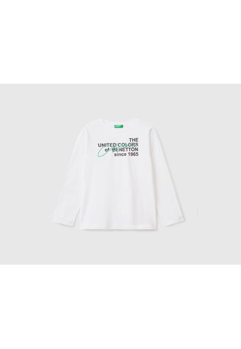 Benetton, T-shirt Mit Langen Ärmeln Aus Bio-baumwolle, taglia 2XL, Weiss, male