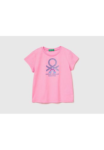 Benetton, T-shirt Aus Bio-baumwolle Mit Print, taglia 82, Pink, female