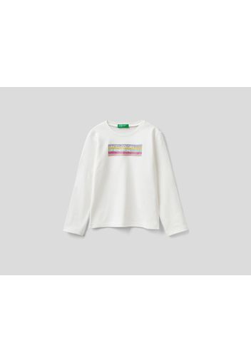 Benetton, T-shirt Mit Langen Ärmeln Aus Bio-baumwolle, taglia , Cremeweiss, Kinder