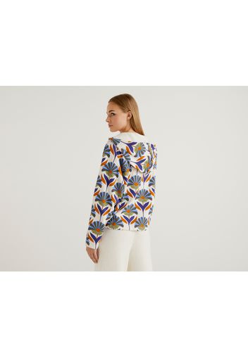 Benetton, Oversize-sweatshirt Mit Retro-print, taglia L, Taubenblau, Damen