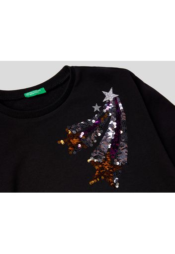 Benetton, Sweatshirt Mit Wendbaren Pailletten, taglia , Schwarz, Kinder