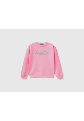 Benetton, Sweatshirt Aus 100% Baumwolle Mit Logo, taglia 2XL, Pink, female