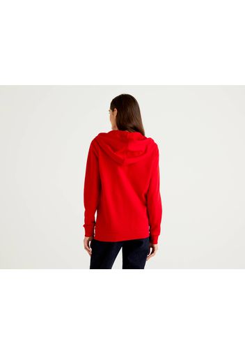 Benetton, Sweatshirt Aus 100% Baumwolle Mit Reißverschluss Und Kapuze, taglia L, Rot, Damen