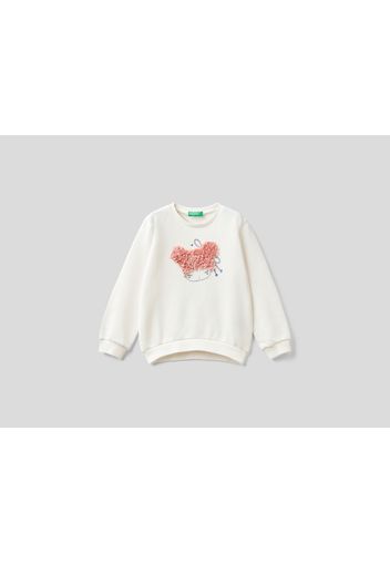 Benetton, Sweatshirt Mit Blütenblatt-applikationen, taglia , Cremeweiss, Kinder