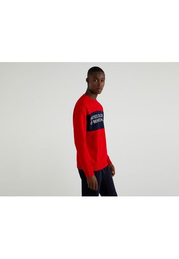 Benetton, Sweatshirt Aus Baumwolle Mit Streifen In Einer Kontrastfarbe, taglia EL, Rot, Herren