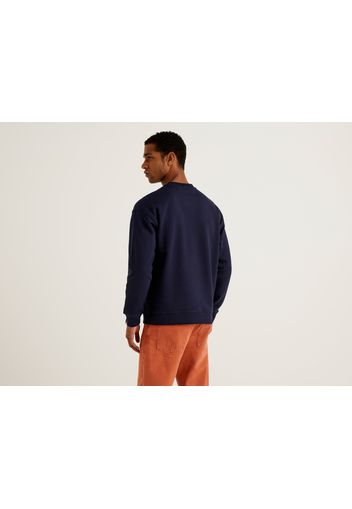 Benetton, Geschlossenes Sweatshirt In 100% Baumwolle, taglia EL, Dunkelblau, Herren