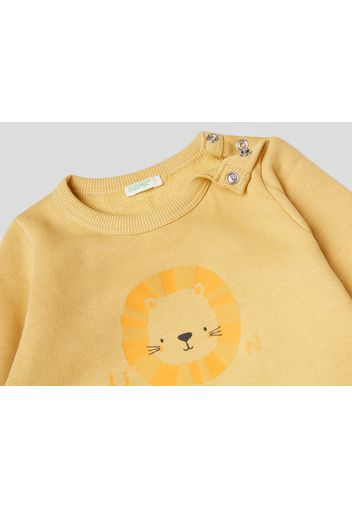 Benetton, Warmes Sweatshirt Aus Bio-baumwolle Mit Print, taglia , Gelb, Kinder