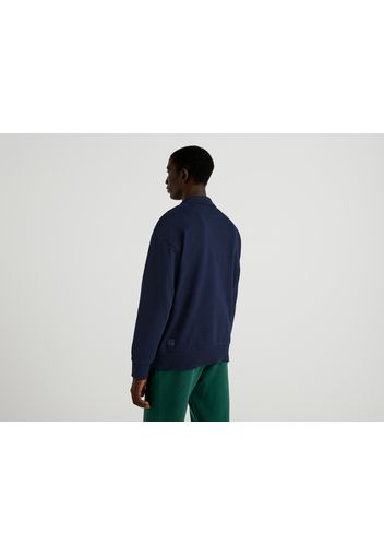 Benetton, Warmes Sweatshirt Mit Hohem Kragen Und Reißverschluss, taglia XXL, Dunkelblau, Herren