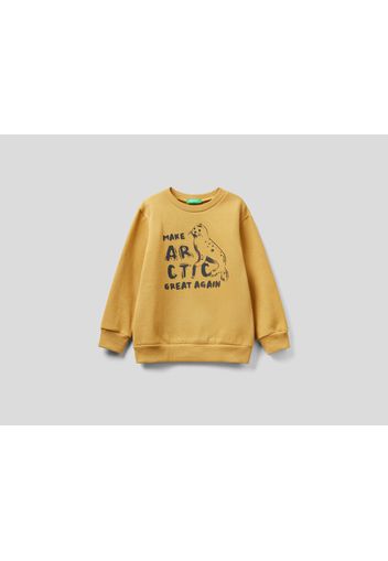 Benetton, Warmes Sweatshirt Mit Rundausschnitt Und Print, taglia , Senfgelb, Kinder