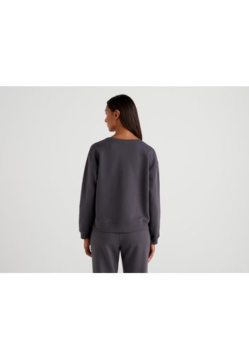 Benetton, Warmes Sweatshirt Mit Seitlichen Schlitzen, taglia L, Schwarz, Damen