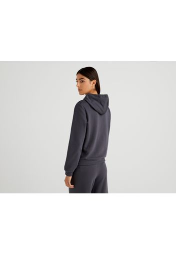 Benetton, Warmes Sweatshirt Mit Reißverschluss Und Kapuze, taglia L, Schwarz, Damen