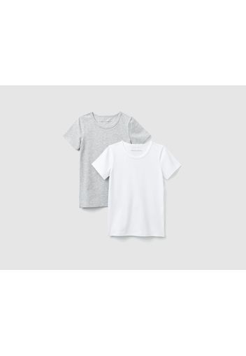 Benetton, Zwei T-shirts Aus Stretchiger Baumwolle, taglia 90, Grau, Kinder