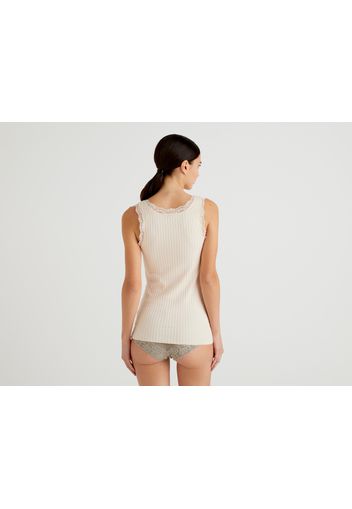 Benetton, Top Mit Spitze In Einer Mischung Aus Modal®, taglia L, Cremeweiss, Damen