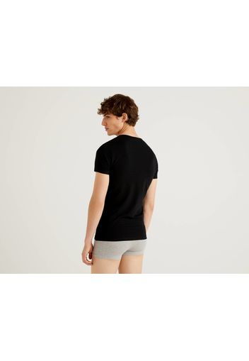 Benetton, T-shirt Aus Stretchiger Bio-baumwolle, taglia EL, Schwarz, Herren