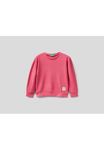 Benetton, Geschlossenes Sweatshirt Im Rippenmuster, taglia , Erdbeerrot, Kinder