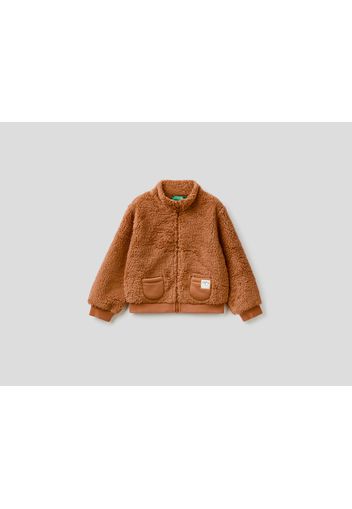 Benetton, Sweatshirt Mit Reißverschluss Und Teddy-effekt, taglia , Camel, Kinder