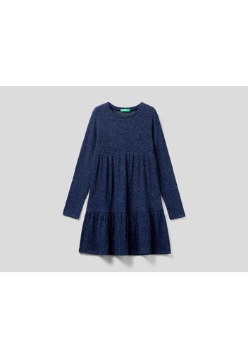 Benetton, Fließendes Kleid Mit Rüsche, taglia , Dunkelblau, Kinder