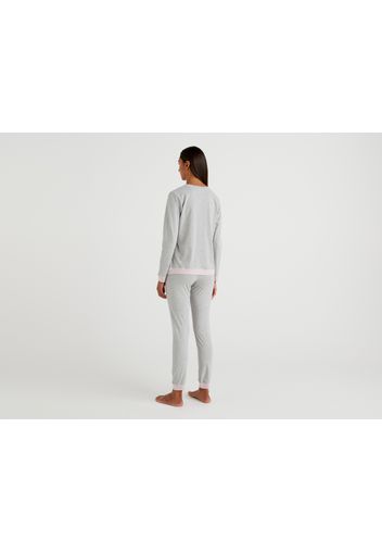 Benetton, Pyjama Aus Langfaseriger Baumwolle, taglia L, Grau, Damen