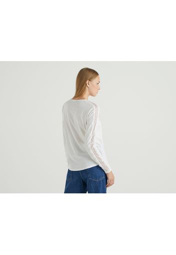 Benetton, Shirt Mit Details Aus Spitze, taglia L, Cremeweiss, Damen