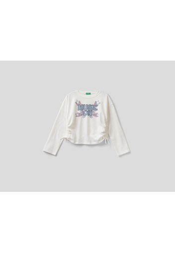 Benetton, Cropped-shirt Mit Nieten, taglia , Cremeweiss, Kinder