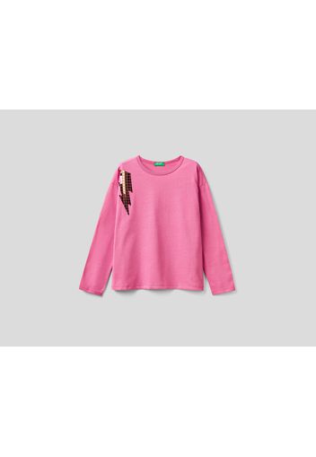 Benetton, Boxy-fit-shirt Mit Aufnäher, taglia , Zyklame, Kinder