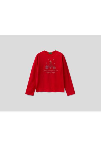 Benetton, Weihnachtliches T-shirt Aus Warmer Baumwolle, taglia , Rot, Kinder