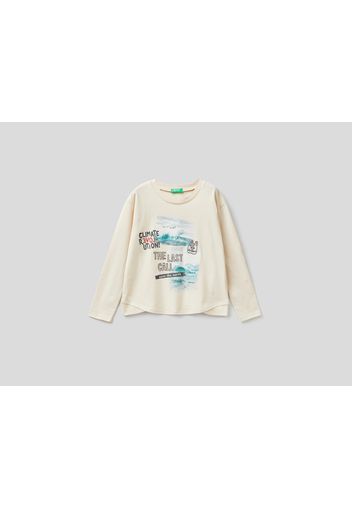 Benetton, T-shirt Aus Warmer Baumwolle Mit Print, taglia , Cremeweiss, Kinder