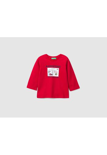 Benetton, T-shirt Mit Postkartenprint, taglia 62, Rot, Kinder