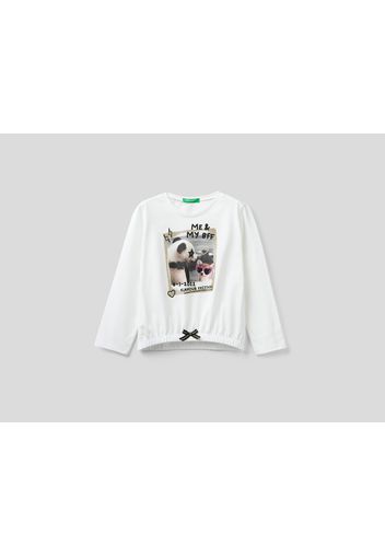 Benetton, T-shirt Mit Panda-fotoprint, taglia , Cremeweiss, Kinder