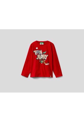 Benetton, Weihnachtliches Tom&amp;jerry T-shirt, taglia , Rot, Kinder