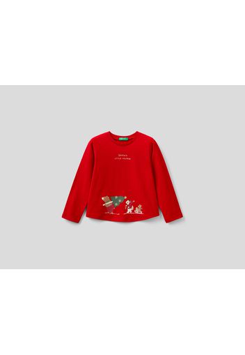 Benetton, T-shirt Mit Weihnachtlichen Prints, taglia , Rot, Kinder