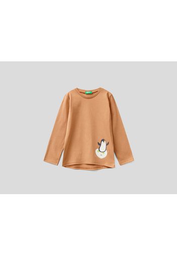 Benetton, Shirt Mit Aquarell-print, taglia , Camel, Kinder