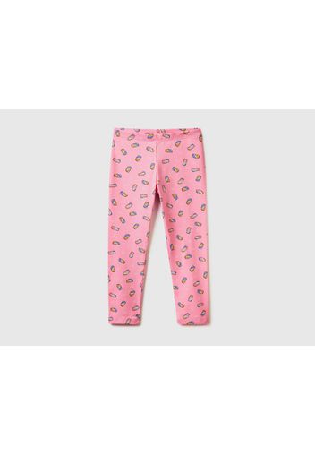 Benetton, Gemusterte Leggings Aus Stretchiger Baumwolle, taglia 82, Pink, female